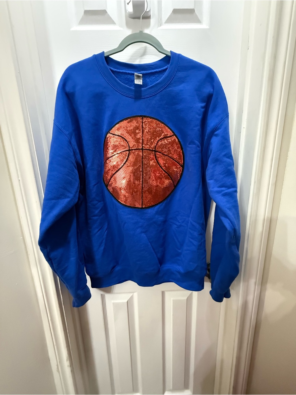Gildan Royal Blue Crewneck Sweatshirt with Orange Sequin Basketball